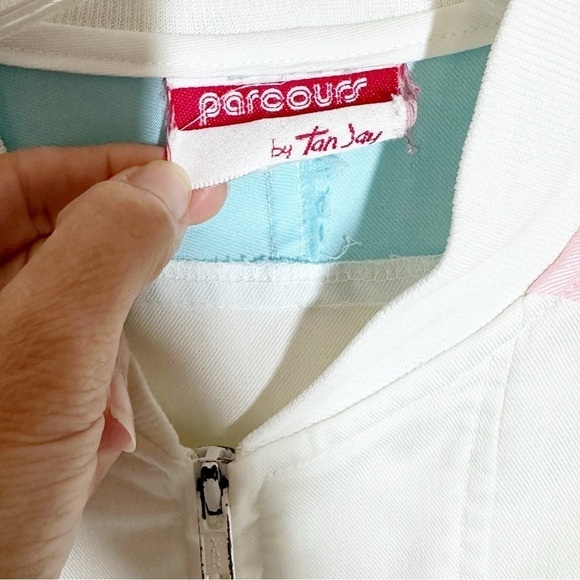 Vintage White Pastel Pink Blue Full Zip Jacket Size Large - Picture 4 of 7